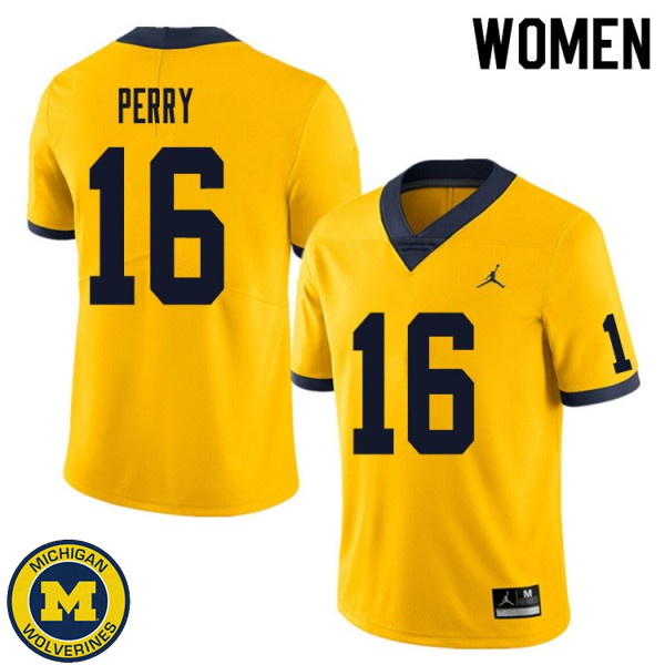 Womens Michigan Wolverines #16 Jalen Perry Yellow College Game Jersey